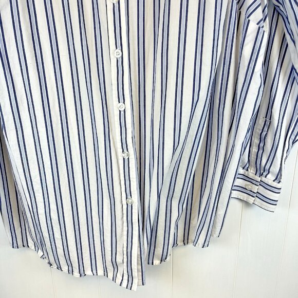 Woman Within Button Up Top Sz 26/28 2XL100% Cotton French Blue Striped‎ Career - Picture 5 of 9